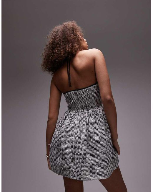 Vestido Corto A Cuadros Vichy Negros Con Cuello Halter De emory park de color Gray