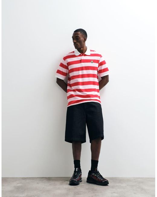 ICECREAM Red Striped Polo Neck T-shirt for men