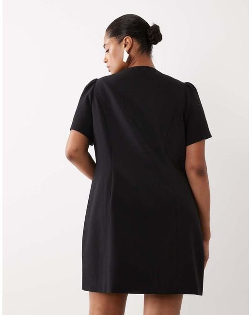 Forever New Black Structured Puff Sleeve Button Down Mini Dress