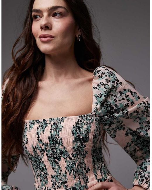 & Other Stories Gray Square Neck Mini Dress With Shirred Bodice And Peep Cut-out Back