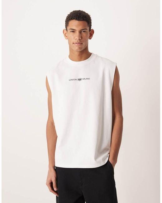 ASOS White Circular Design Collection Super Heavyweight Oversized Tank With City Graphic for men