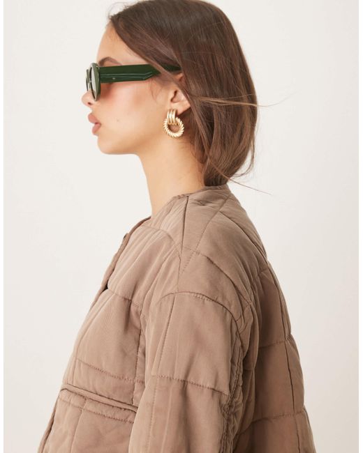 ASOS Brown Crop Collarless Quilted Jacket