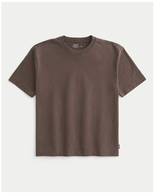 Hollister Brown Boxy Heavyweight Washed Crew T-Shirt for men