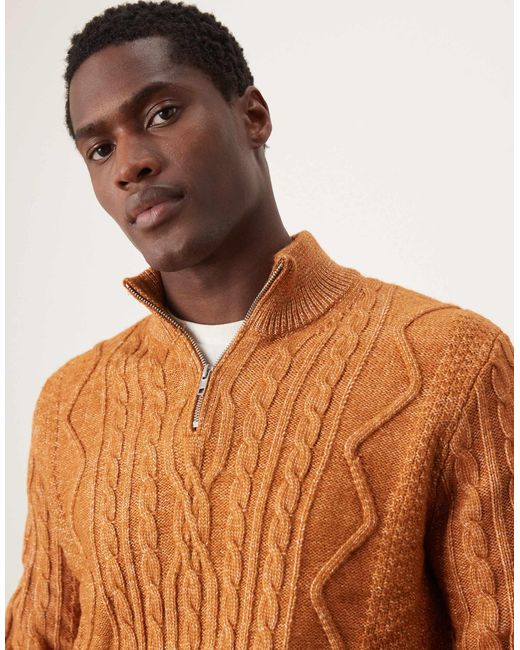 Pull en maille torsadée épaisse à col zippé - fauve ASOS pour homme en coloris Brown