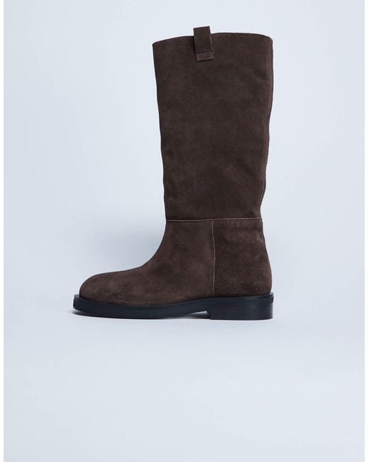TOPSHOP Black Rory Real Suede Leather Riding Boots