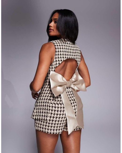 ASOS Bouclé Mini Short Met Pied-De-Poule Motief in het Brown