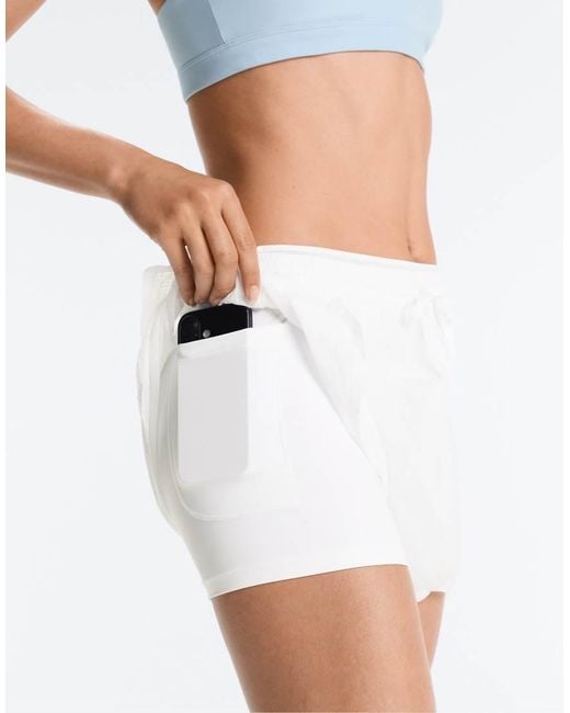 Oysho White Technical Mid Rise 2-in-1 Check Shorts