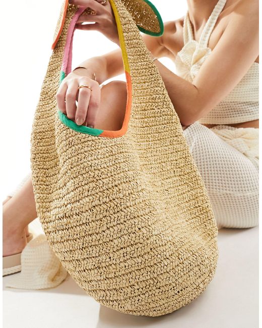 Accessorize Natural Knot Detail Straw Tote Bag With Contrast Piping-neutral