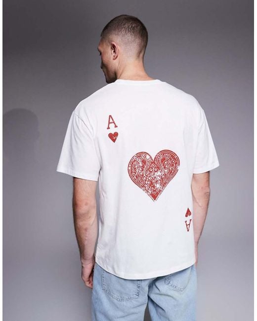 Jack & Jones White Oversized T-Shirt With Ace Of Hearts Backprint for men