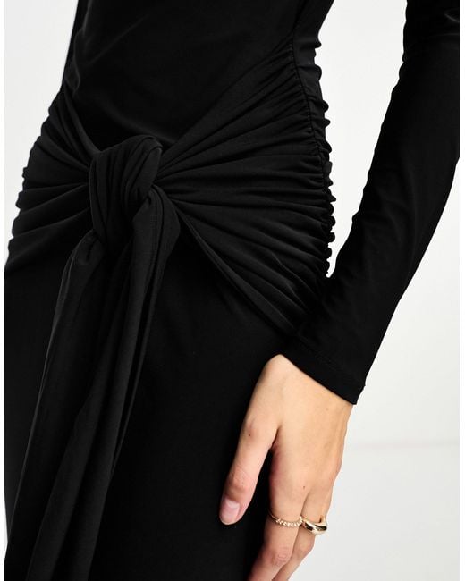 ASOS Black Tie Front exaggerated Drape Maxi Dress
