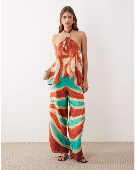 River Island Orange Swirl Print Halterneck Top