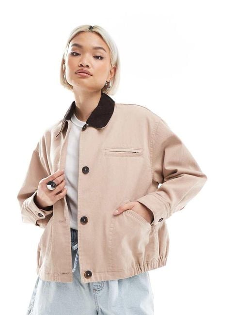 Giacca Barn Stile Bomber Rosa Polvere Con Colletto Color Cioccolato di ASOS in Pink