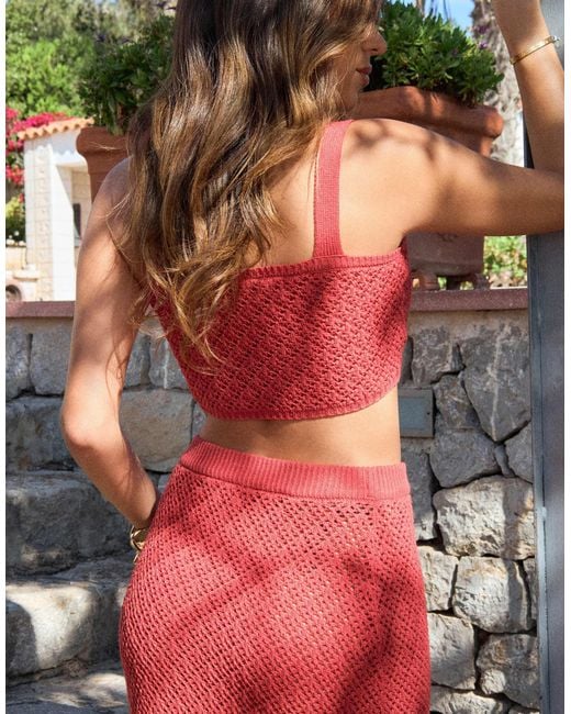 4th & Reckless Red X Luana Barron Cotton Rich Knitted Square Neck Beach Top Co-ord