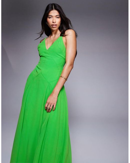 ASOS Green Cami Straps Godet Maxi Dress With Seam Details