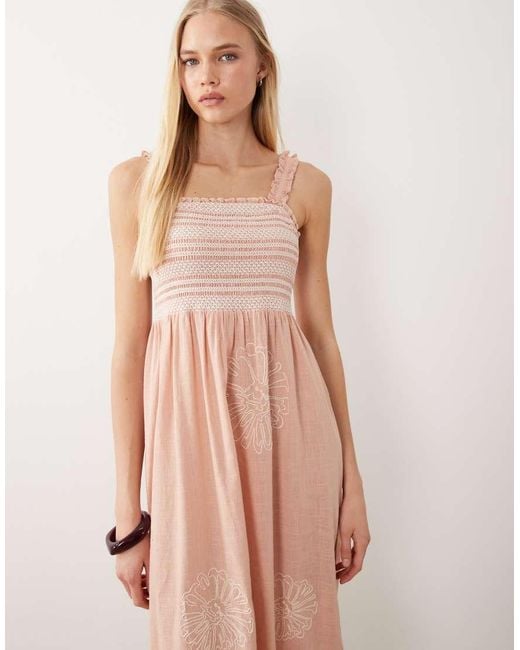 Accessorize Pink Embroidered Maxi Beach Dress With Frill Straps