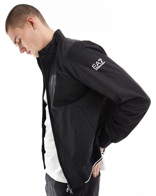 EA7 Black Armani Logo Sleeve Harrington Jacket for men