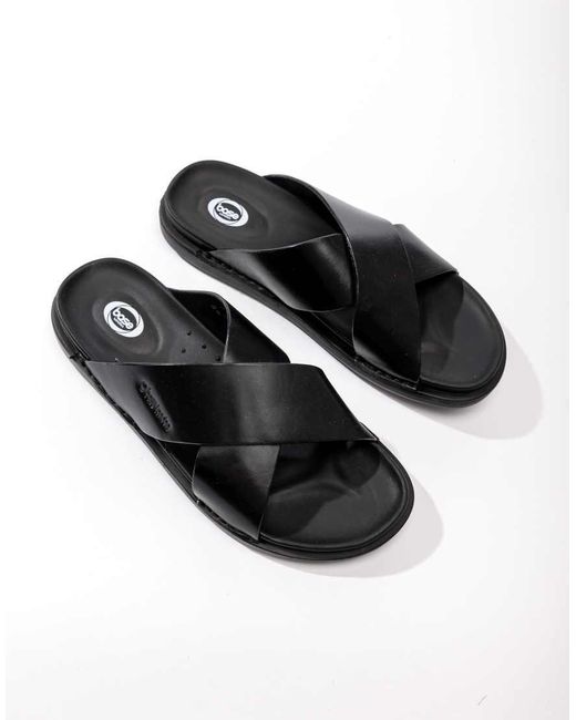 Base London Black Drift Cross Strap Sandal for men