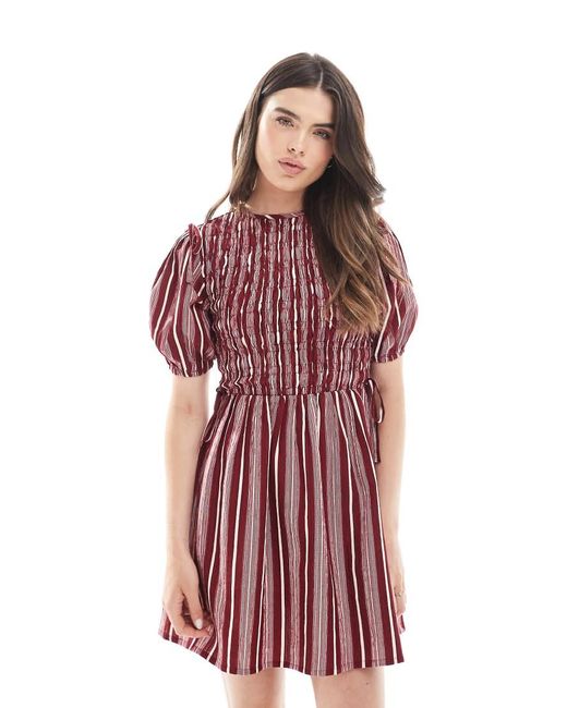 Wednesday's Girl Red Striped Shir Detail Mini Dess