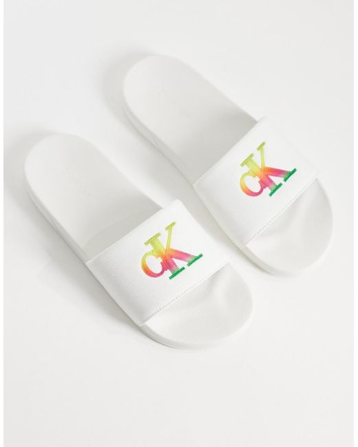 Calvin Klein White Pride Sliders