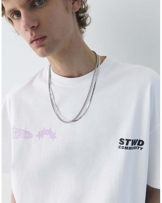 Pull&Bear White Stwd T-Shirt for men