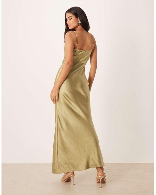 Pretty Lavish Natural Bridesmaid Keisha Satin Cowl Neck Maxi Dress