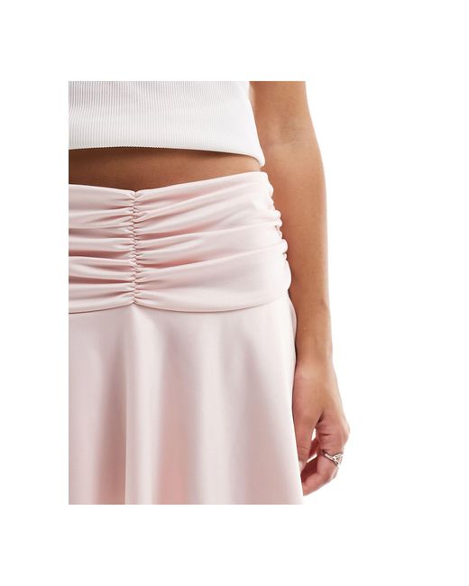 Monki Pink Ruched Ruffle Mini Skirt