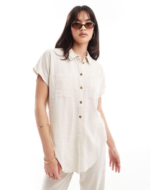 Pieces White Tie Front Linen Shirt Co-ord