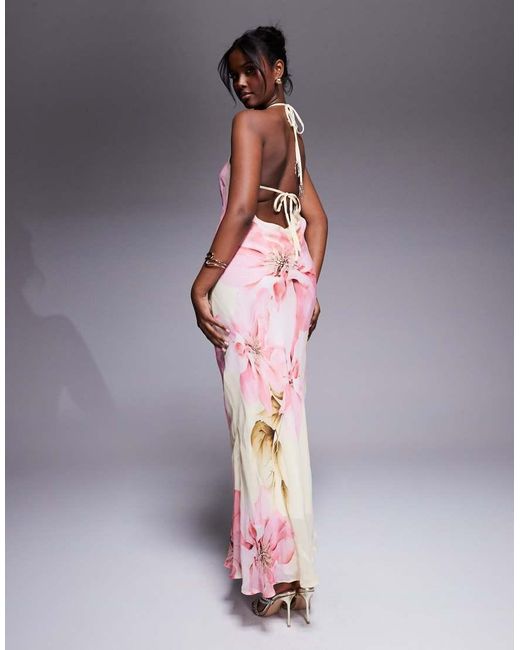 River Island Maxi Jurk Met Halternek, Versierd Detail En Bloemenprint in het Pink