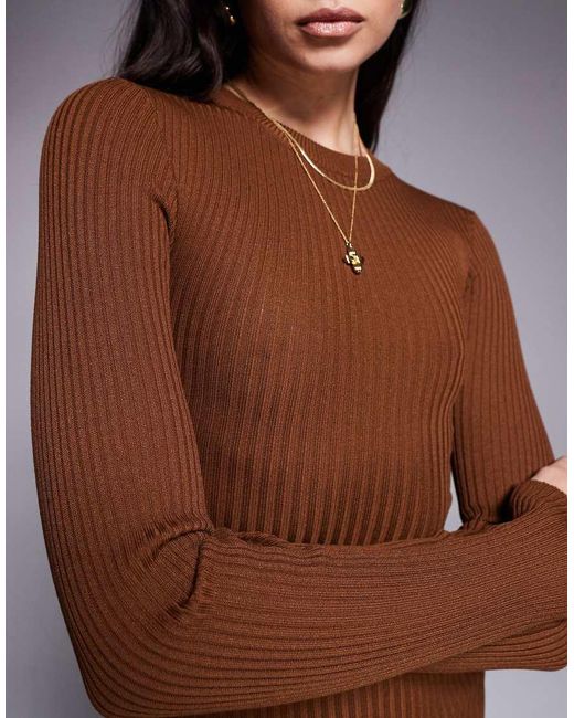 River Island Brown Crew Neck Knitted Midi Dress