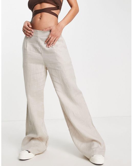 Style Cheat Wide Leg Linen Trouser Co-ord in White | Lyst
