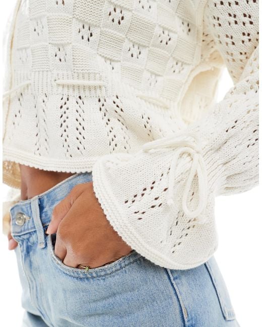 Miss Selfridge White Knitted Tie Waist Peplum Cardigan