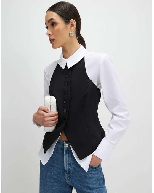 River Island Blue Hybrid Waistcoat Detail Shirt
