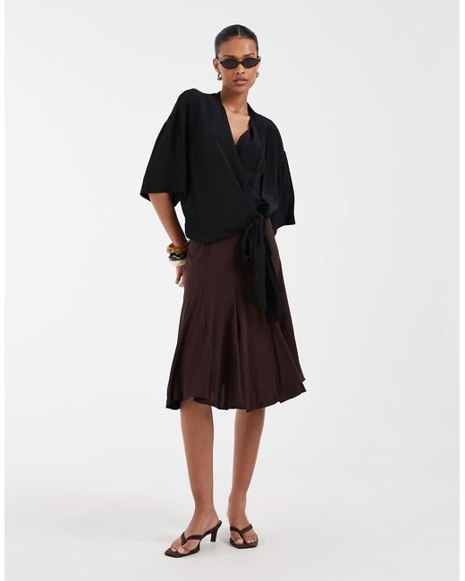 & Other Stories Black Cotton Wrap Top