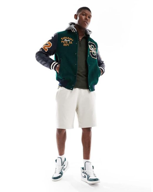 Superdry Gray Hooded College Patched Bomber Jacket for men