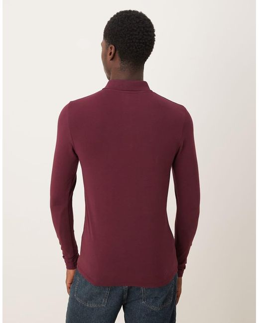 ASOS Red Essentials Muscle Fit Long Sleeve Polo for men