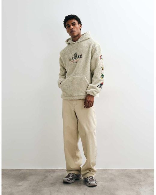 ASOS Natural Disney Relaxed Borg Hoodie With Christmas Mickey Mouse Print for men