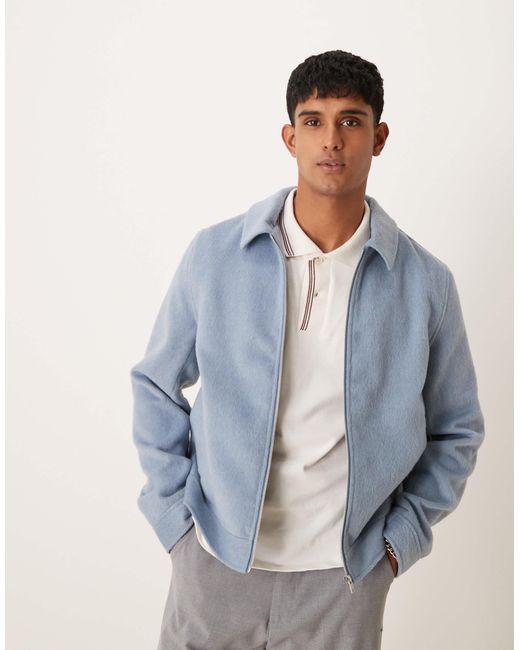 ASOS Blue Oversized Wool Look Harrington Jacket for men