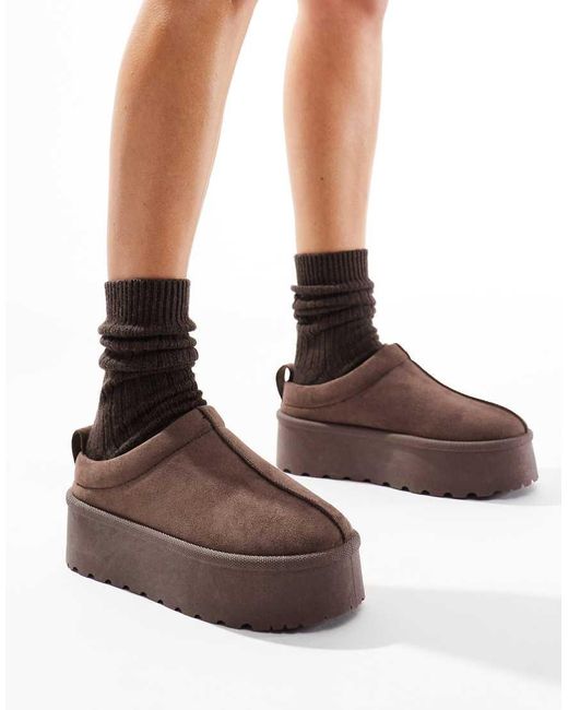 SEQWL Brown Slip On Flatform Mules