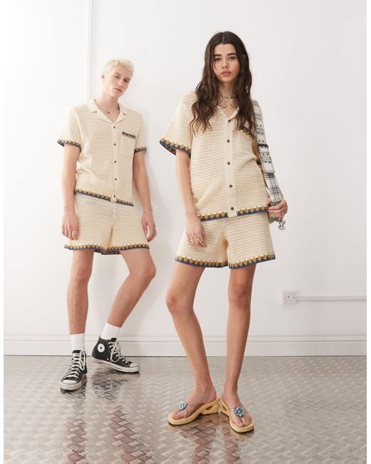 Reclaimed (vintage) Natural Unisex Knitted Short Festival Co-ord