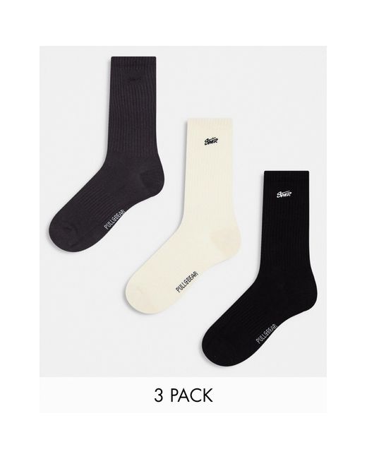 Pull&Bear Black Stwd 3 Pack Socks for men