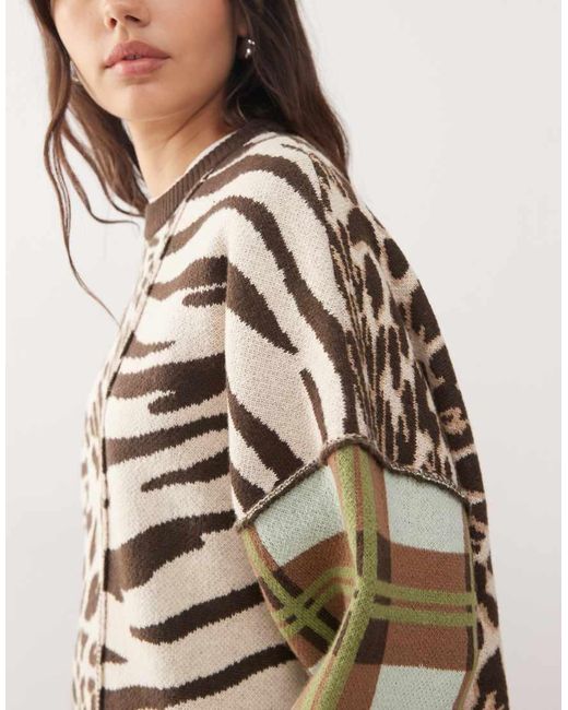 Collusion Black Unisex Knitted Spliced Animal Print Jumper Sweater