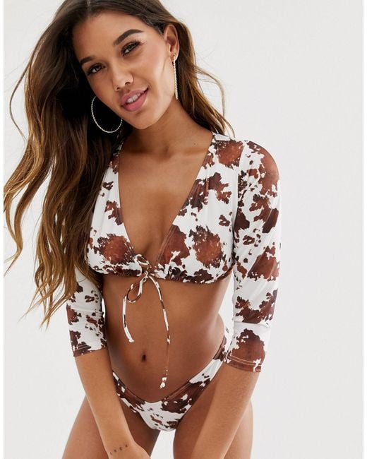 long sleeve tie front bikini top