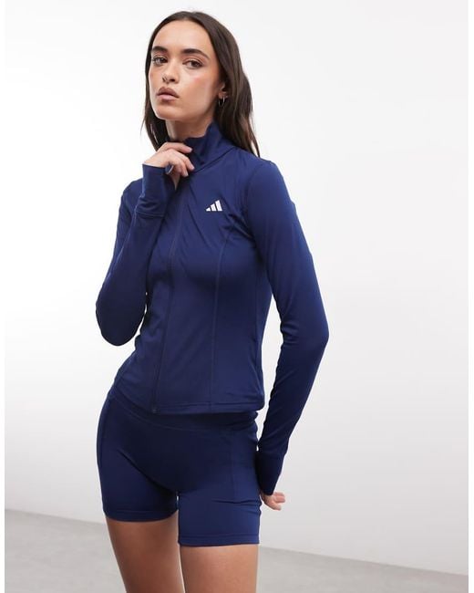 Adidas Originals Blue Three Stripes Studios Zip Thru Top