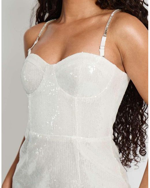 Public Desire White Diamante Strap Detail Sequin Mini Dress