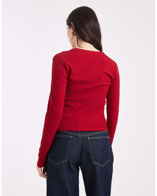 Cotton On Red Henley Long Sleeve Top