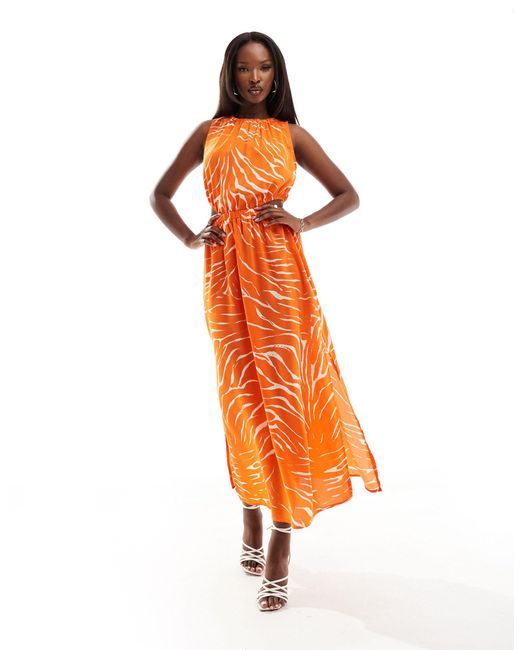 Robe sans manches mi-longue à imprimé zébré avec découpes AX Paris en coloris Orange