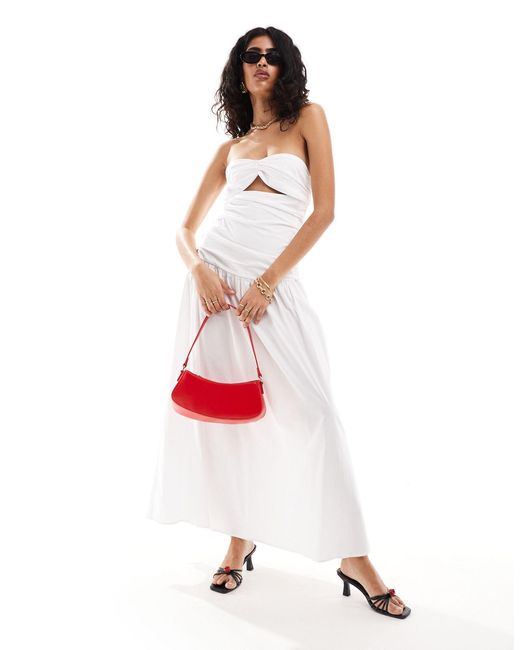 4th & Reckless White Bandeau Cut Out Dropped Waist Maxi Dress