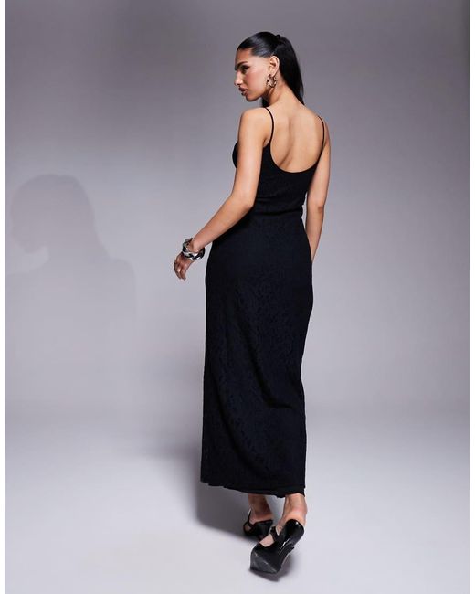 ASOS Black Cowl Neck Cami Lace Maxi Dress With Mesh Panel