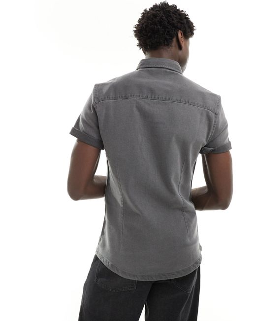 ASOS Gray Slim Fit Stretch Denim Shirt for men