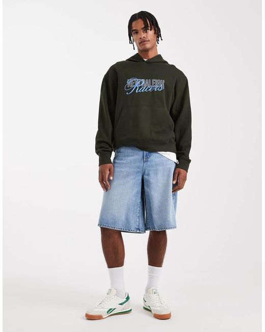 ASOS Black Dropped Shoulder Boxy Hoodie With Racers Text Print for men